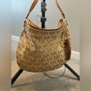 Michael Kors tan signature logo hobo bag